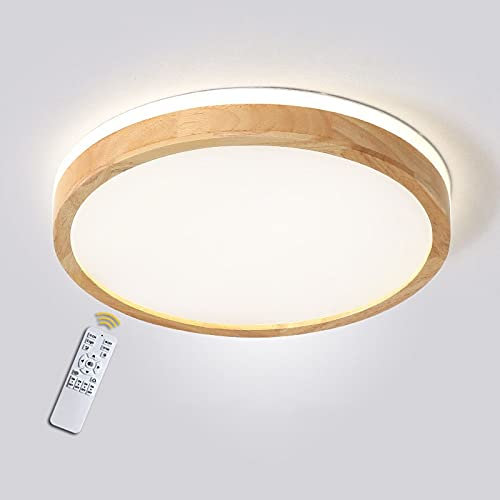 54W rund moderne LED Deckenleuchte, Top 360° Glühen Holz Deckenlampe, dimmbar mit Fernbedienung, Φ60cm Runde Holzlampe für Wohnzimmer Schlafzimmer Esszimmer Büro Kinderzimmer Leuchte Decke Licht