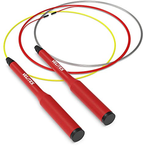 Velites Pack Comba Fire 2.0 + Cables de Velocidad - En un Solo Pack llévate los 3 Cables Disponibles - para tu Entrenamiento Funcional, Cardio, Fuerza y Saltos Dobles - Comba Color Roja