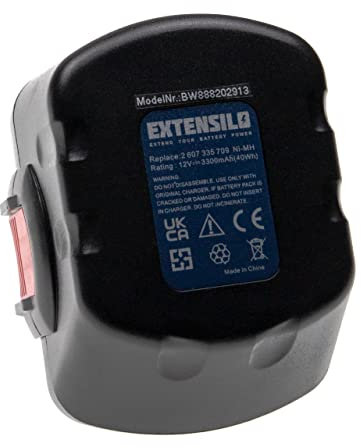 EXTENSILO batteria sostituisce Bosch 2 607 336 002, 2 609 200 306, BAT043, BAT045, BAT046 per attrezzi da lavoro (3300 mAh, NiMH, 12 V)