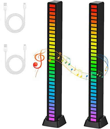 2 Pack Rhythmuserkennungslicht, RGB Lichtleiste mit 32 Bit Musikpegelanzeige, Auto RGB Sprachaktivierte Tonabnehmer Rhythmus Lichter