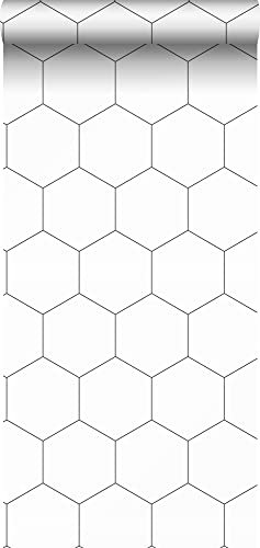 papier peint hexagone noir et blanc 53 cm x 10.05 m - ESTAhome