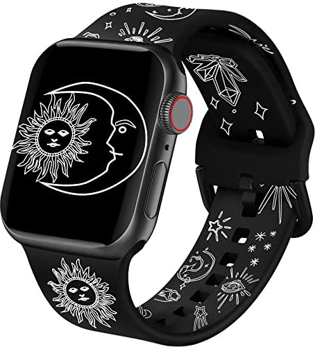 Acestar Double Sided Band Compatible with Apple Watch Smartwatch Bands 38mm 40mm 41mm/42mm(Series 11 10), Cute Soft Silicone Replacement for iWatch Series 11 10 9 8 7 6 5 4 3 2 1 SE, Black Vintage Sun