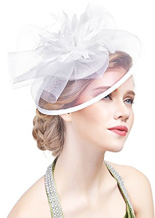 YJZQ Fascinator Hüte Braut Hut Gefieder Schleier Mesh Stirnband Haar Clip Accessoire Partyhut Tee Party Cocktail Hochzeit Kirche für Mädchen und Frauen