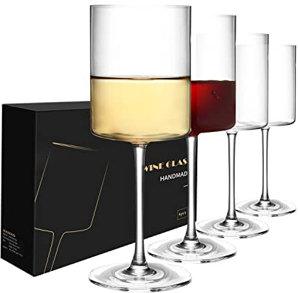SANZO Lot de 4 verres à vin carrés en cristal de 425,2 g, design élégant, verres à vin blanc et rouge pour maison, bar, fête