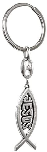 Avisa Schlüsselanhänger aus Edelstahl - 'Ichthys-Symbol mit Aufschrift Jesus' (Silber)