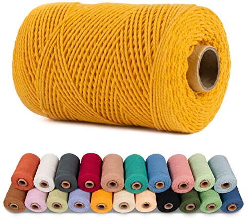 LEREATI Makramee Garn 1mm x 200m Baumwollgarn Baumwollkordel Baumwollseil Baumwollschnur, Macrame Cord 1mm for Makramee und DIY Basteln, Traumfänger, Garten, Hochzeit Dekorationen (Gold)