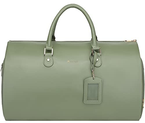 Modoker Damen-Kleidersack aus Leder mit Schulterriemen, 2-in-1 zum Aufhängen, für Koffer, Anzug, Reisetasche, Grün