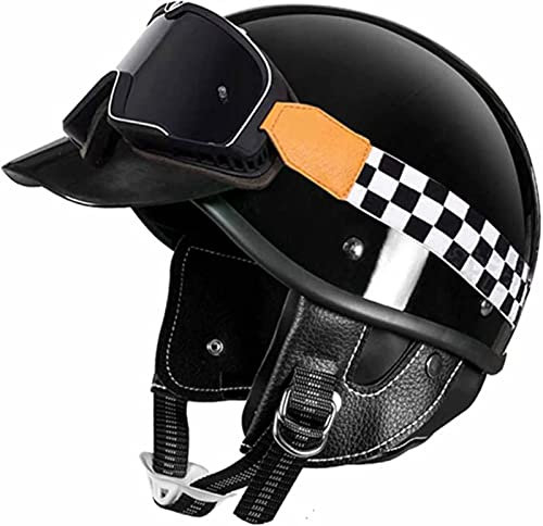 Deutscher Retro-Halbhelm Motorradhelm Mit Brille Scooter Cruiser Chopper Moped Jethelm ECE-Zertifiziert All Seasons Unisex Jethelm B,M=57-58CM