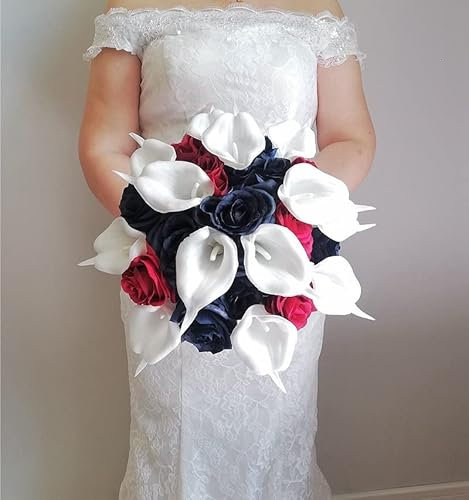 HXSCOO Hochzeitskollektionen Braut-Marineblau-Mix Burgund Rose Seidenstoff Hochzeitsblumenstrauß