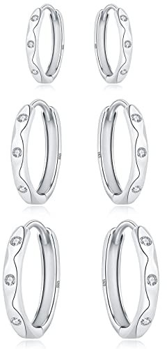 Cangall Creolen Silber 925 Klein, 3 Paare 925 Sterling Silber Creolen Ohrringe Set, Silber Damen Creolen Ohrringe in 9 / 11 / 13mm, Hypoallergen Schlafen Knorpel Kreolen Silber Creolen Ohrringe