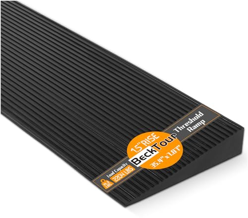 BeckTour 1.5'' Rise Threshold Ramp for Doorways, 2204 LBS Capacity Rubber Threshold Ramp, Non-Slip Driveway Curb Ramps Handicap Ramp for Wheelchair Scooter Stroller, Cuttable & Adjustable Size