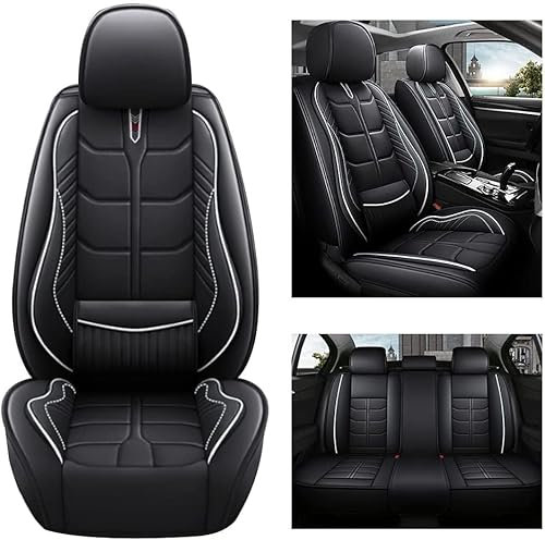 maiqiken Autositzbezug Für VW for Volkswagen Golf 3 5 6 7 Golf3 Golf5 Golf6 Golf7 Tour Variant Komplettset 5 Sitze Allwettereinsatz Auto Ledersitzbezug Schwarz Weiß