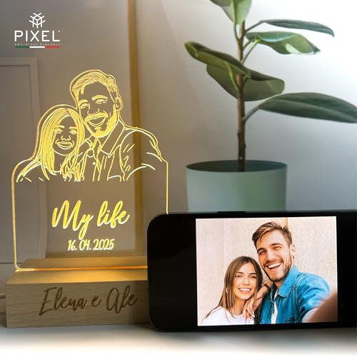 Pixel Artigiani Digitali Lampada con foto 3d personalizzata idea regalo per lei festa della mamma fidanzati san valentino per lei lui idea regalo personalizzato con foto