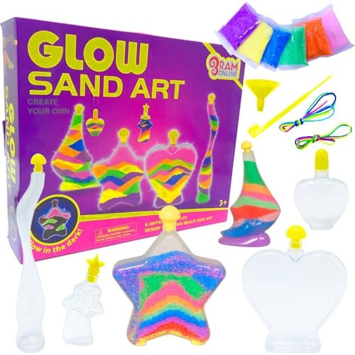 Ram® Glitzer-Sandflaschen zum Selbermachen, leuchten im Dunkeln, Sandflaschen, Bastelset, Spielzeug