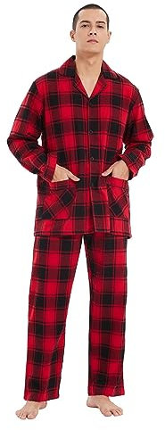 kolipajam Ensemble pyjama en flanelle pour homme, Noir et rouge à carreaux, M