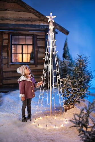 LED-Lichter-Tanne XL, 2m, MaßeSternspitze Ø 18 cm, Höhe insgesamt 2 m, Standfuß Ø 60 cm, Netzbetrieb mit IP44-Outdoor-Adapter, mit 10 m Zuleitung