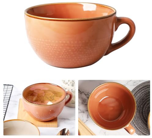 Coffee Mug,700ml Large Mug Ceramic Cup with Handles, Tea Mugs, Soup Cup, Salad Bowl, Microwave Safe Breakfast Mug, Porcelain Mug for Milk Salad Cappuccino Cereal, Birthday Christmas Gifts (Orange)