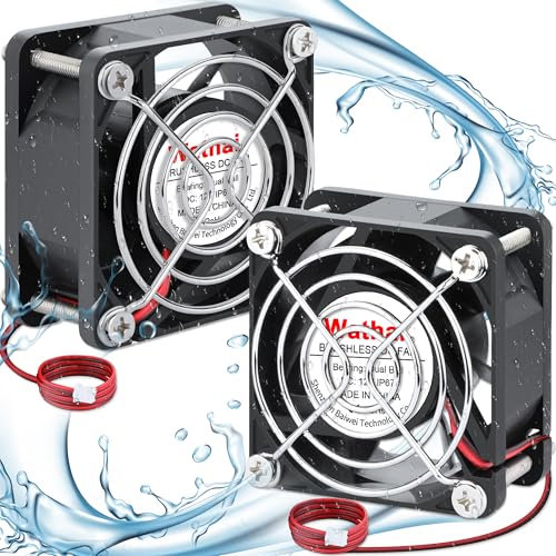 Wathai 60mm x 25mm 12V Waterproof Small Fan Dual Ball High Speed DIY Cooling for RV Refrigerator, Computer Case, Generator, Plant Tank or Terrarium IP67 2 Pack