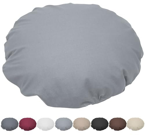 Nurtextil24 Kissen Rund 50cm Ø Durchmesser Grau 100% Baumwolle Bodenkissen Sitzkissen mit Füllkissen Rundkissen Stuhlkissen Bettkissen Sofakissen Kopfkissen Dekokissen Rückenkissen Waschbar
