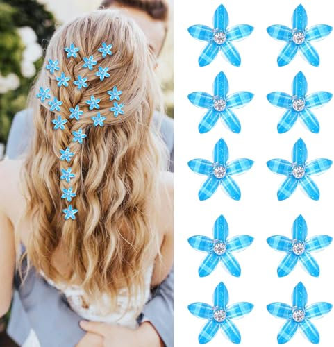 Mezrkuwr 10 Stück Blau kleine Blumen-Haarspangen, Mini-süße Strass-Metall-Haarnadeln für Frauen, dekorativ, Braut-Haarspangen für Mädchen, Hochzeit, Haarschmuck