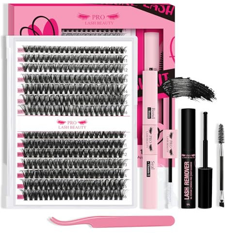 PRO DIY Wimpernverlängerung Kit, individuelle Wimpern Kit mit 280 Pcs Cluster Wimpern Bindung und Siegel, Wimpern Applikator Wimpernbürste für Anfänger(60D+80D-9-16mix Kit)