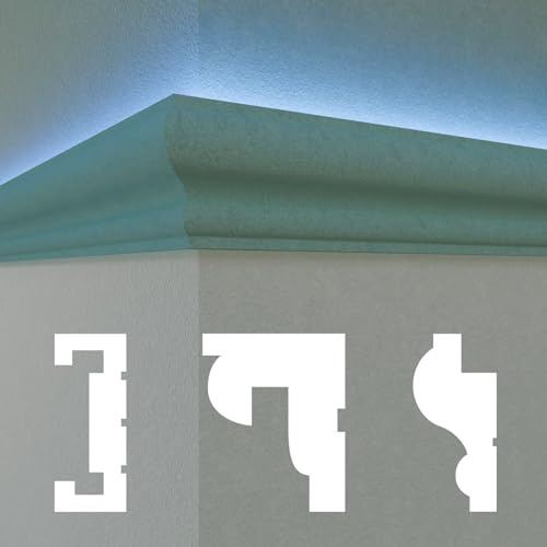 HEXIM LED Fassadenprofil aus EPS - Indirekte Beleuchtung mit Fassaden Stuckleisten Stuckprofile Fassadenverkleidung außenbereich - (DLED-7, 80 x 170 mm, 2 Meter / 1 Profil)