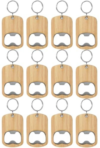 Acfthepiey Lot de 12 décapsuleurs en bois avec décapsuleurs en bois gravé - Porte-clés pour , la cuisine, les fêtes, faciles à utiliser et durables
