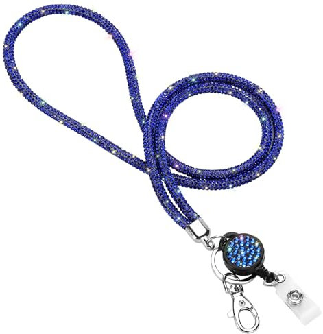Soleebee Kartenhalter Trageband, Bling Strass Schlüsselband Lanyard mit Schlüsselring Kristall Halsband Damenkette Halskette Kit für Schlüsselanhänger ID-Kartenhalter (Dunkelblau mit Ausweis JoJo)
