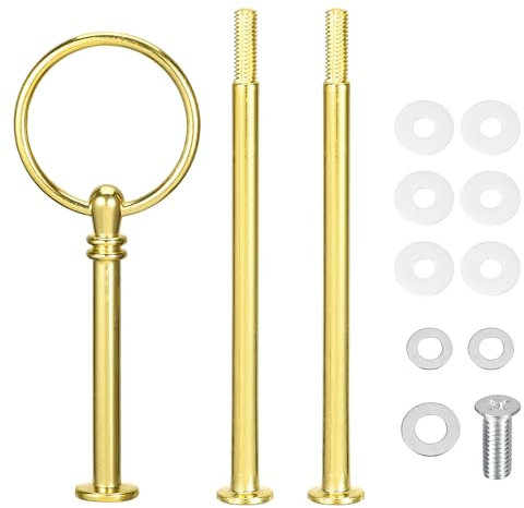 sourcing map 2 Sets Cake Tray Stand Handle Cupcake Dessert Plate Hardware Fitting Holder Rod Stand Handle for Cake Stand Wedding Party, 3-Tiers Round Gold