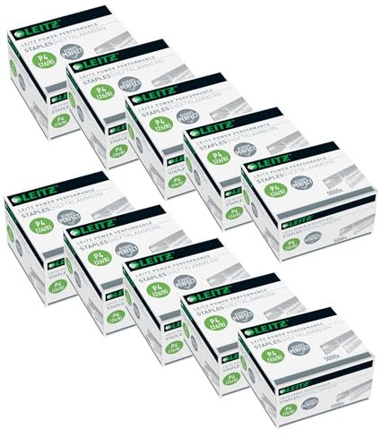 Leitz Power Performance Heftklammern P4 (26/8), Verzinkt, 10 x Box mit je 5000 Heftklammern, 55590000