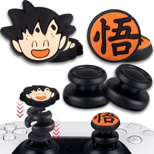 PlayRealm 2 extensores de pulgar que no se caen y 4 agarres para el pulgar para mando de PS5 y PS4 (Goku)