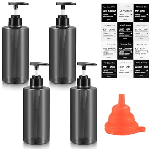 4 Pezzi Flaconi Dosatori Vuoti in Plastica, 500 ml Bottiglie Vuote Ricaricabili per Shampoo, Bottiglie Dispenser di Sapone con Pompa (Testa piatta nera trasparente)