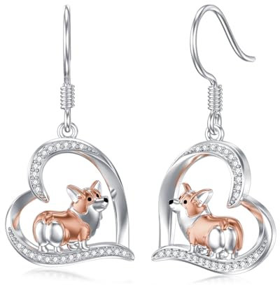 Corgi Ohrringe 925 Sterling Silber Herz Corgi Hund Ohrringe Hängend Corgi Hund Schmuck Geschenke für Damen Mädchen