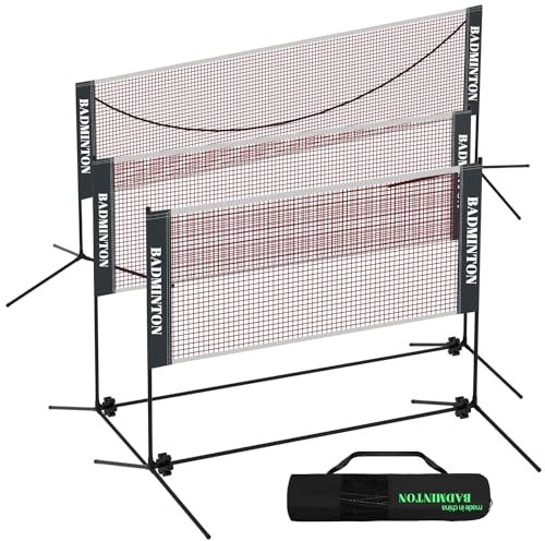 Ollewiellan 410cm Badminton Netz, Volleyballnetz, Höhenverstellbarer Ständer und Tragetasche, leicht auf- und abbaubar, Ideales Sportnetz für Tennis, Badminton oder Volleyball