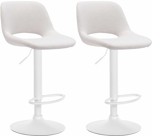 CLP 2er Set Barhocker Camden I Stoff-Bezug | Farbe Creme Material Gestell Metall matt Weiss