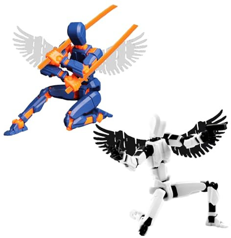 HEOUCH 2 Stücke Action Figure, Action Figures mit Flügeln, 3D Druck Von Beweglichen Figuren mit Mehreren Gelenken, 4 Waffen 3 Gesten Actionfiguren, Selbstzusammenbau, Mehrere Modi zum Spielen