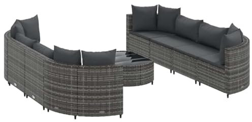 vidaXL Garten Sofa Garnitur 9-TLG., Gartenmöbel Set mit Kissen, Sitzgruppe für Garten Terrasse, Lounge Sitzgarnitur Modular, Grau Poly Rattan