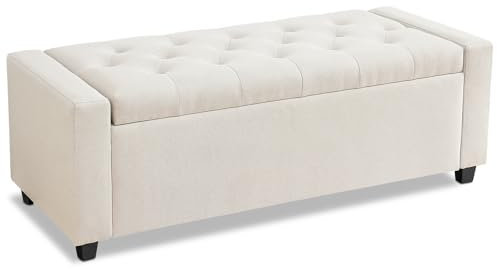 Redlife Ottoman mit Lagerung, Lagerung Ottoman Bank mit Sitz, Leinenstoff gepolsterte Aufbewahrungsbank mit Massivholzbeinen für Schlafzimmer, Wohnzimmer, Eingang (Beige)