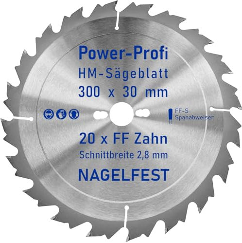 HM-Sägeblatt 20 x Zahn FF 300 x 30 mm FF-S Nagelfest mit Spanabweiser Kreissägeblatt HW für Tischkreissäge Wippsäge Schalholz Naturholz Holzplatten Bauholz Brennholz Schaltafel mit Betonbeschlag Nägel
