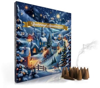 Luxflair Räucherkegel Adventskalender, 24 Düfte (Gesamt 48 Kegel), für eine entspannende Adventszeit, Weihnachtszeit, Geschenkidee