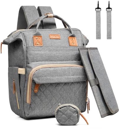 Vivo Technologies Unisex Of008 Baby, Rucksack mit USB-Anschluss, Wickelrucksack mit tragbarer Wickelunterlage, Kinderwagengurten, wasserdichte Wickeltaschen für Mama und Papa, grau