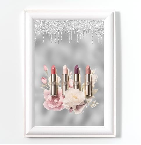 NAIL SALON POSTER PRINT BEAUTY PICTURE GREY WITH DIGITAL GLITTER NO FRAME A4 BEAUTY SALON ARTWORK, GLAM WALL ART, NOT REAL GLITTER 7