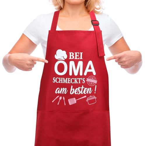 HOWAF Schürze Oma Geschenk, Schürze für Oma Kochschürze Damen mit Taschen, Geschenke für Weihnachten Geburtstagsgeschenk Muttertagsgeschenk