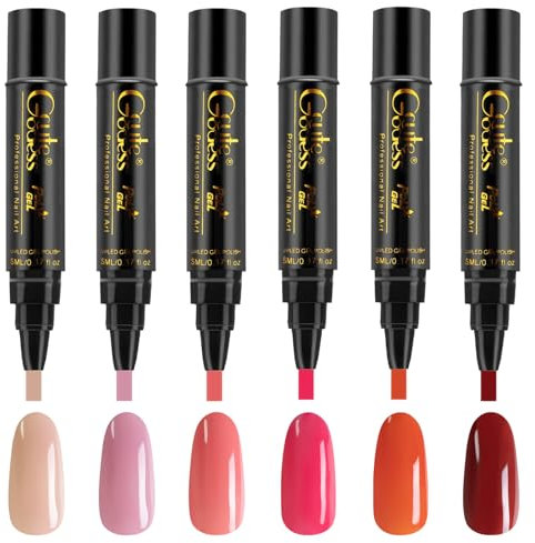 Nail Polish Pens 6 PCS - 3 in 1 Gel Nail Varnish for Real Nails - One Step Manicure Pen Set for Girls' Home and Professional Use
