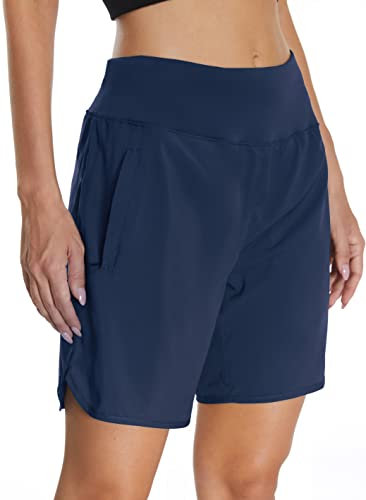 Mesing Sporthose Damen Kurz Laufshorts High Waist Laufhose Wanderhose Kurze Hose Sommer Atmungsaktiv Radlerhose Tennis Sport Shorts DK3083W-Blue-M