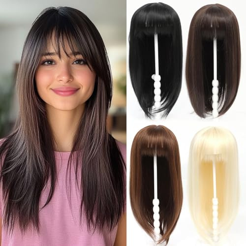 PARXITN Hair Topper für Frauen Synthetische Haarteile 45cm Hair Toupet mit Pony Gerade Wiglets Haarteile für Dünnes Haar Schokoladenbraun