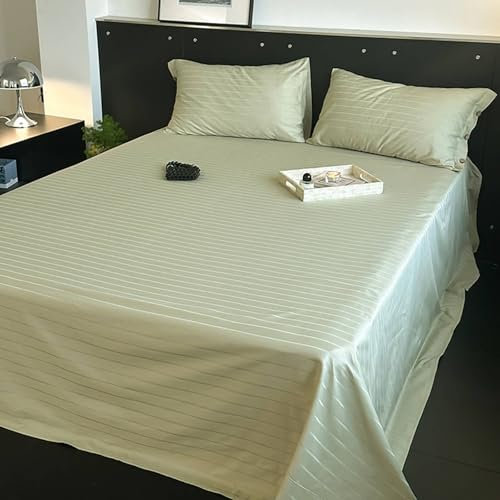 Mesnt Bettlaken 230x250cm, Streifen Betttuch aus Baumwolle Matratzenbezug, Helles Olivgrün