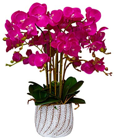 SDdPulse Flores artificiales de imitación de orquídeas Phalaenopsis en jarrón blanco, decoración de mesa de comedor, boda, fiesta, comedor, altura de 23.6 pulgadas, hogar, oficina, cocina, dormitorio