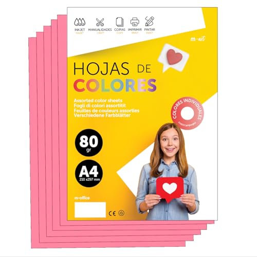 Buntes Papier A4 80g für Drucker & Basteln, Farbige Blätter für Kinder, Kreativprojekte, Karten & Schule M-office (50 Blatt, Rosa)