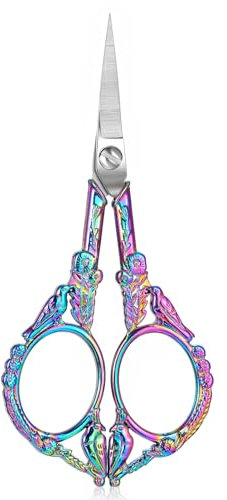 Yuanchu Stickschere Klein, Retro Handwerk Schere Haushalt Edelstahlschere Stoffschere Handarbeitsschere Nähschere Textilschere Bastelscheren zum Nähen Gewinde Nadelarbeit Handwerkliche Trimmen(Bunt)